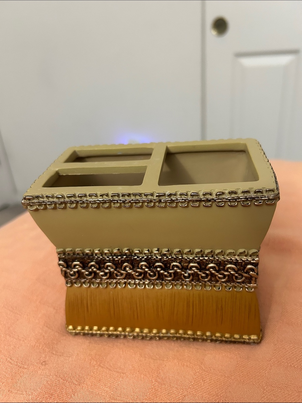 Ornate Gold and Sage Decorative Organizer for Bathroom Vanity or Desk - Picture 2 of 2
